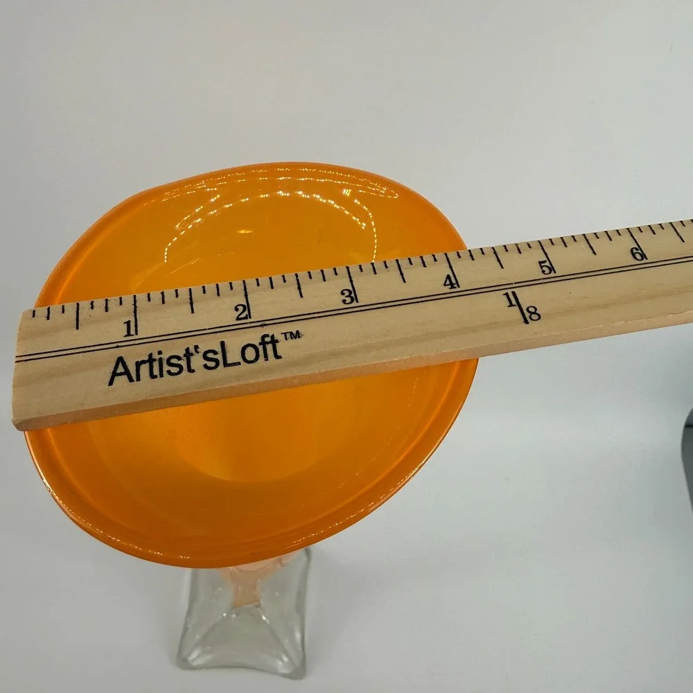 Willsea | O'Brien Orange Art Glass Trumpet Vase Signed Clear Crystal Base